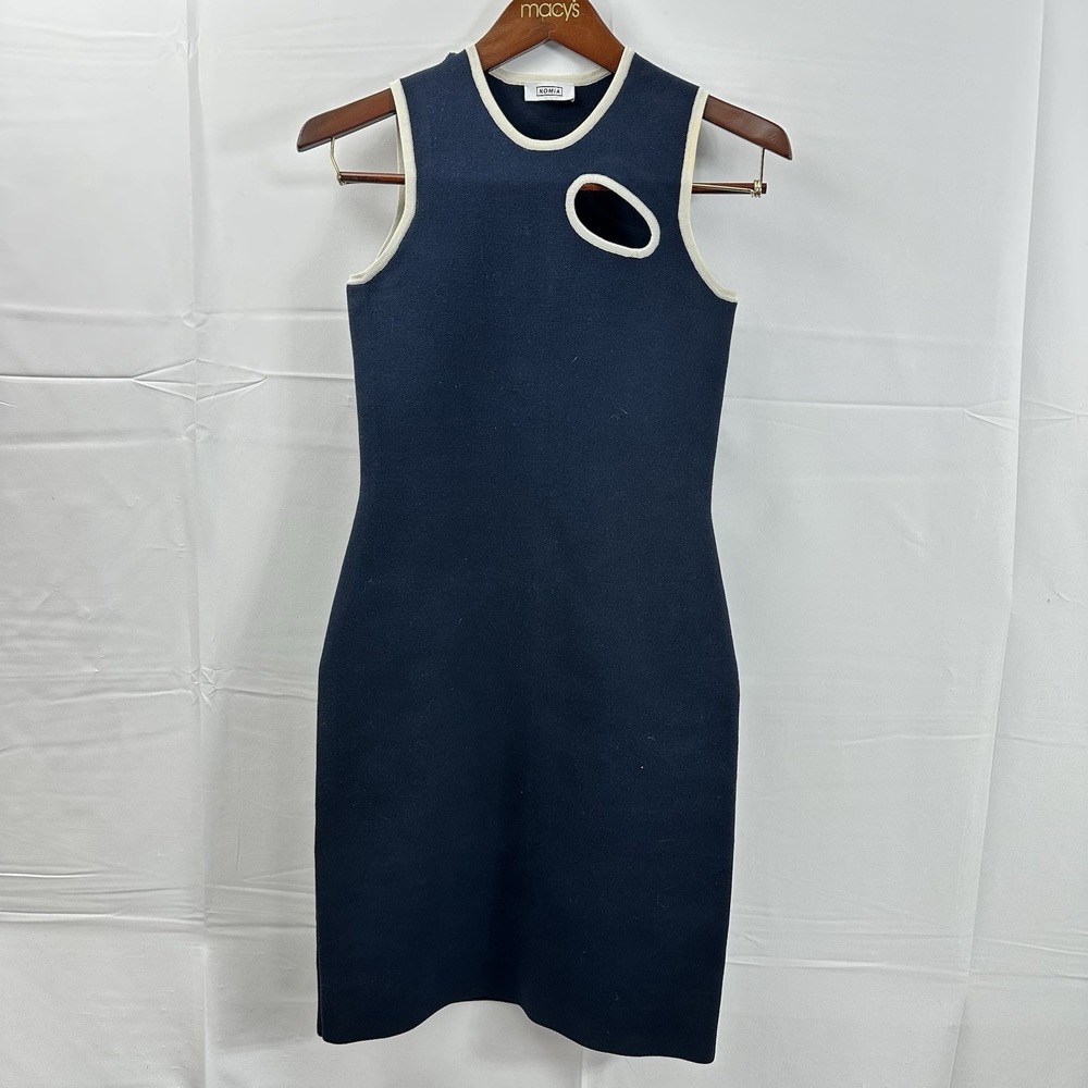 Nomia Women Sleeveless Knit Dress Navy Cutout Trim Midi S